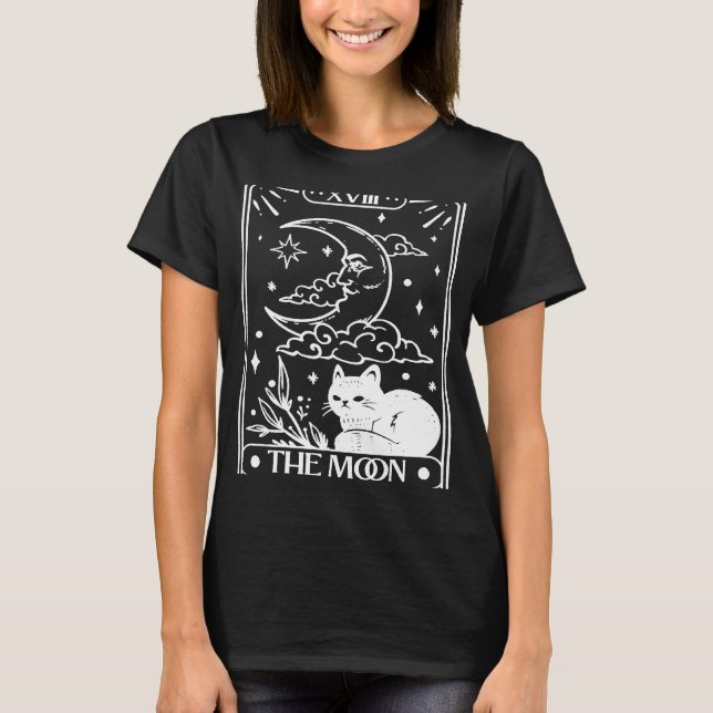 The Moon Cat Tarot Card Mystic Celestial Black Cat T-Shirt (Front)