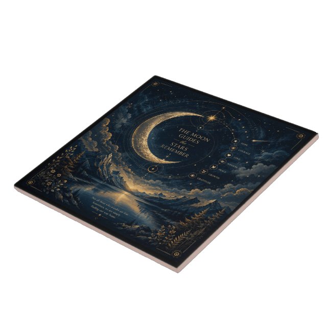 The Moon Guides | Celestial Moon & Stars Art Ceramic Tile (Side)