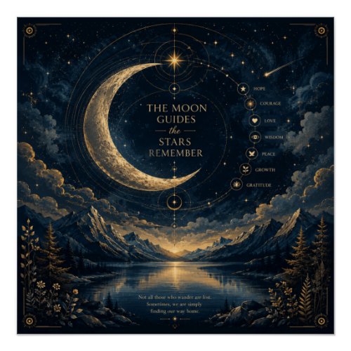 The Moon Guides | Celestial Moon & Stars Art Poster