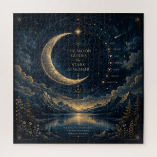The Moon Guides   Celestial Moon & Stars Art Sqr Jigsaw Puzzle