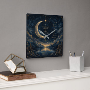 The Moon Guides Celestial Moon & Stars Art Square Wall Clock