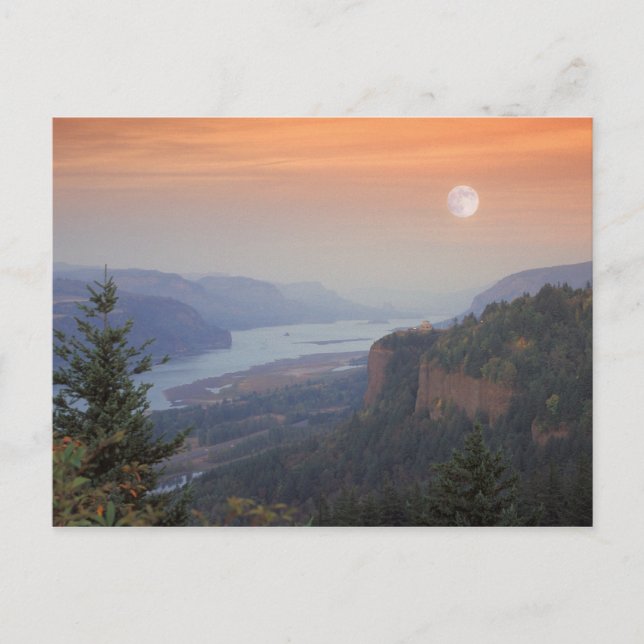 The moon hangs in the sky above the Vista Postcard (Front)