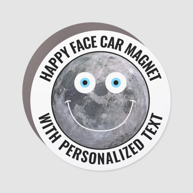 The Moon Happy Face Personalized 3" Round Custom Car Magnet (Front)