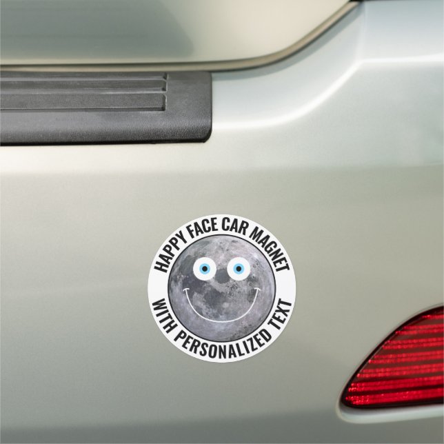The Moon Happy Face Personalized 5" Round Custom Car Magnet (In Situ)