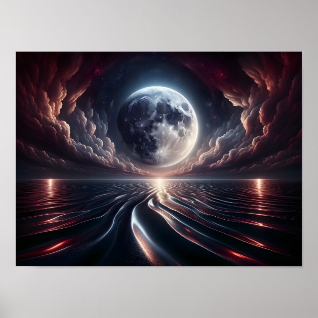 The Moon Reflecting over the Ocean  Poster (Front)
