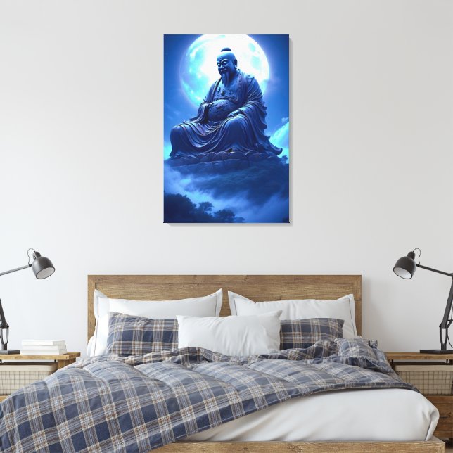 The Moon’s Blessing Over the Celestial Statue Canvas Print (Insitu(Bedroom))