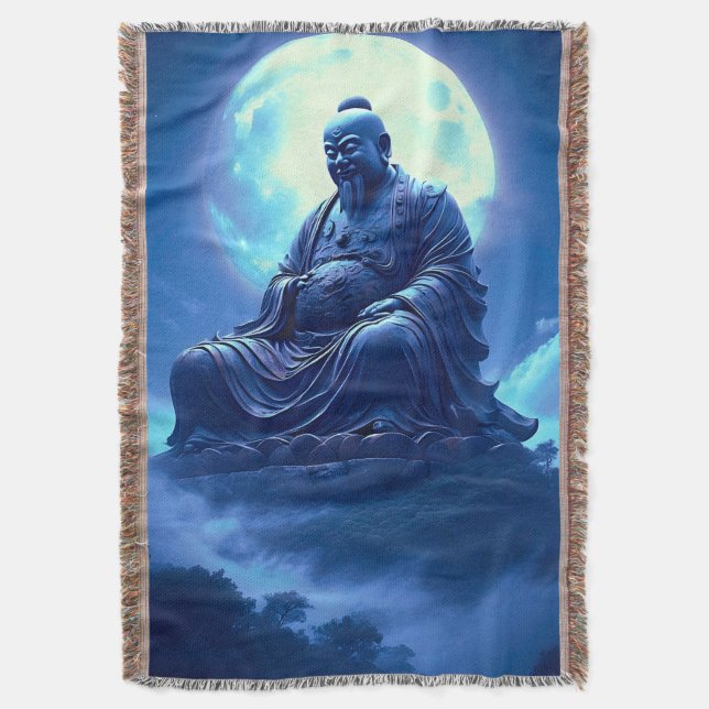 The Moon’s Blessing Over the Celestial Statue Throw Blanket (Front Vertical)