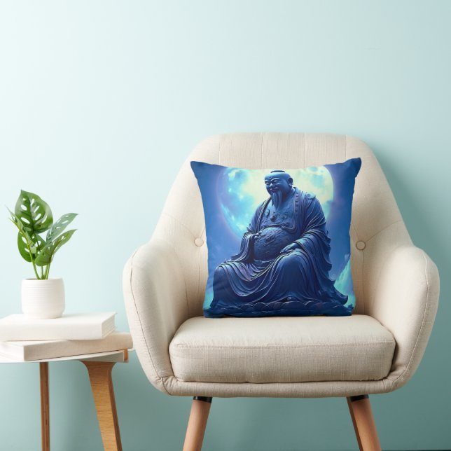 The Moon’s Blessing Over the Celestial Statue Throw Pillow (Chair)