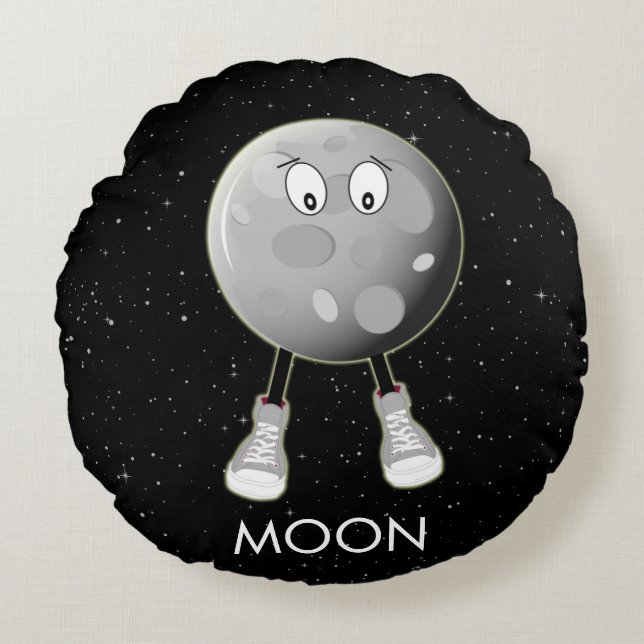 The Moon & Stars in Space Round Pillow (Front)