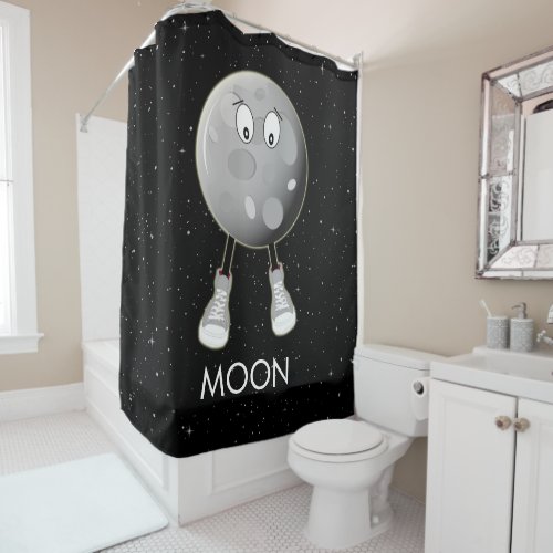 The Moon  Stars in Space Shower Curtain