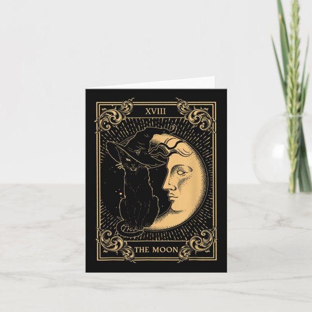 The Moon Tarot Xvii Inspired Black Cat Witch Hat H Card (Front)