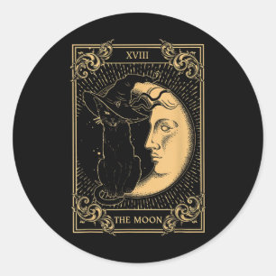 The Moon Tarot Xvii Inspired Black Cat Witch Hat H Classic Round Sticker