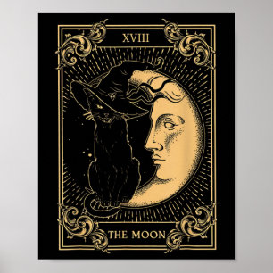 The Moon Tarot Xvii Inspired Black Cat Witch Hat H Poster