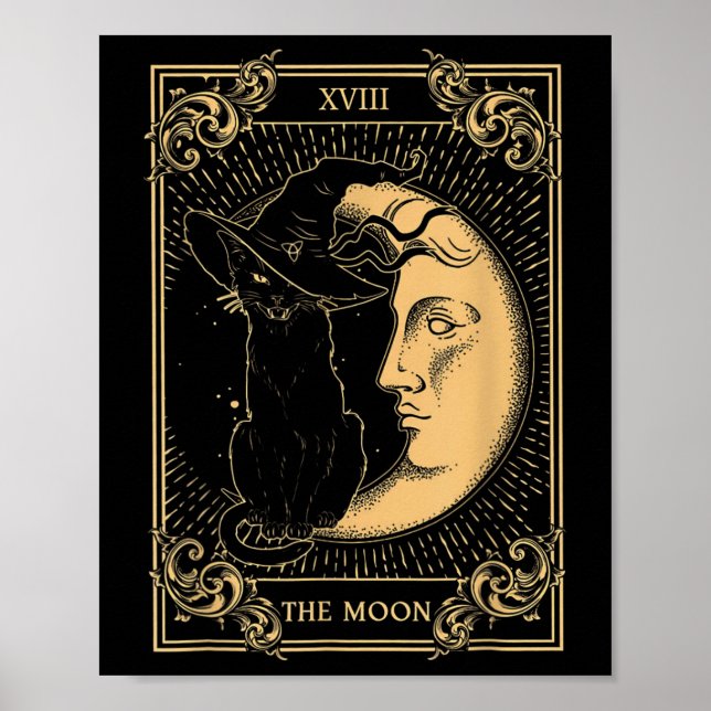 The Moon Tarot Xvii Inspired Black Cat Witch Hat H Poster (Front)