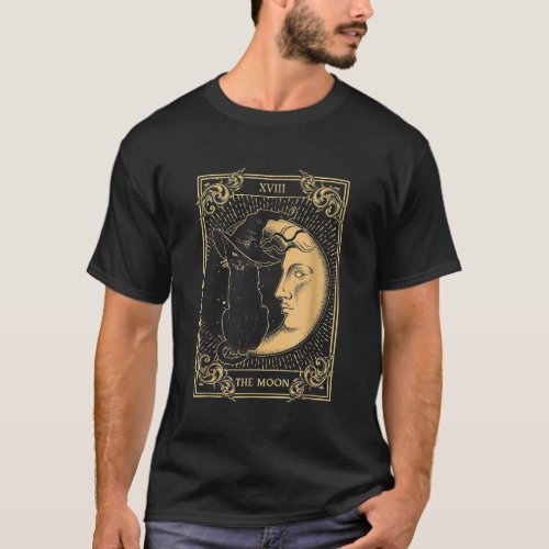 The Moon Tarot XVII Inspired Black Cat Witch Hat H T_Shirt