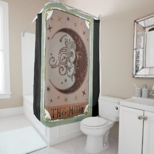 The Moon Vintage Tarot Card Celestial Art Shower Curtain