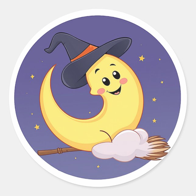The moon wears witch hat classic round sticker (Front)