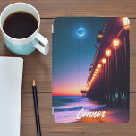 The Moonlit Pier Personalized   iPad Air Cover<br><div class="desc">Beautiful ipad case for beach lovers features a pier with lit lampposts and a glowing full moon at dusk.  Design created using AI software.  Personalize with name or monogram</div>