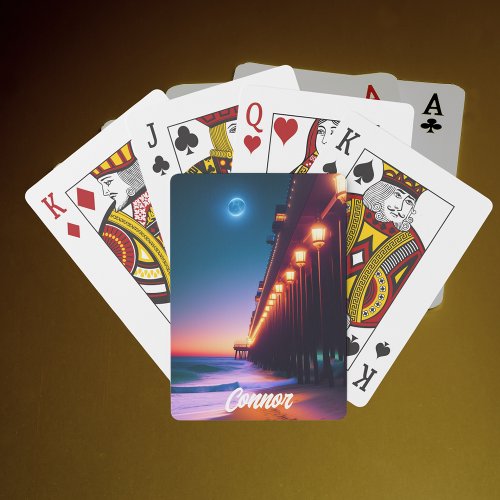 The Moonlit Pier Personalized   Playing Cards