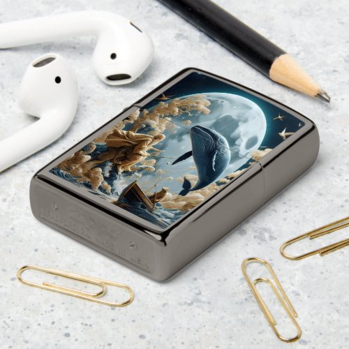 The Moonlit Whale and the Fisherman Zippo Lighter