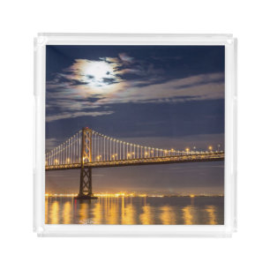 The moonrise tonight over the Bay Bridge Acrylic Tray