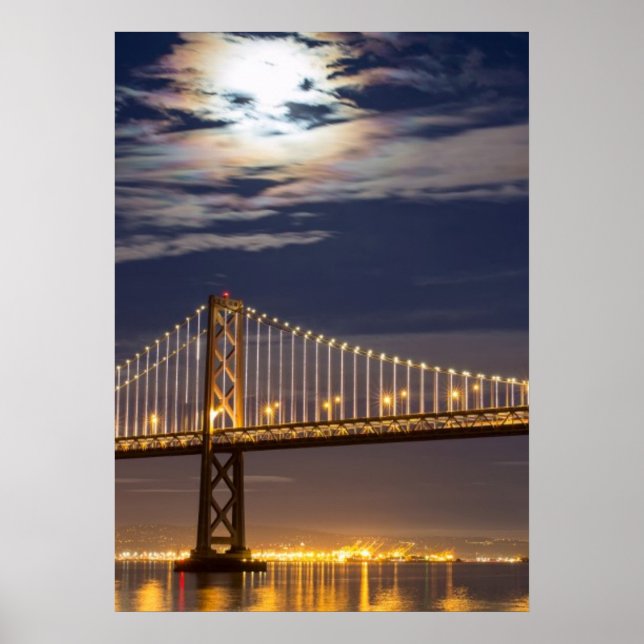 The moonrise tonight over the Bay Bridge Poster (Front)
