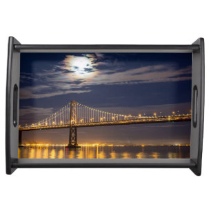 The moonrise tonight over the Bay Bridge Serving Tray