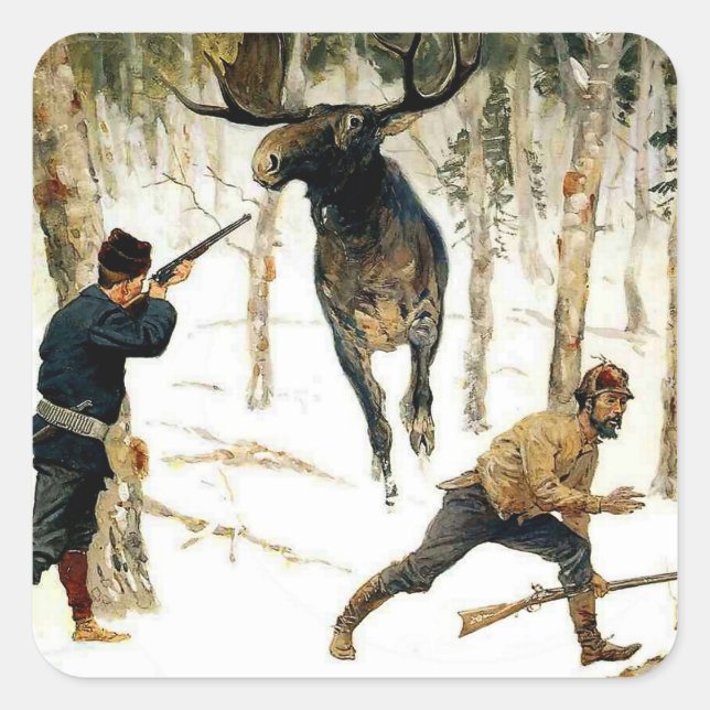 The Moose Hunt by Frederic Remington Square Sticker (Front)