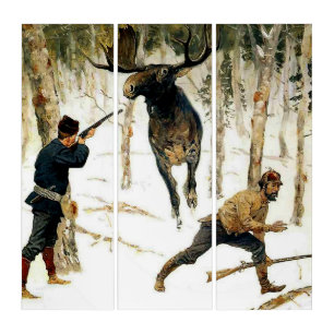 The Moose Hunt by Frederic Remington Triptych