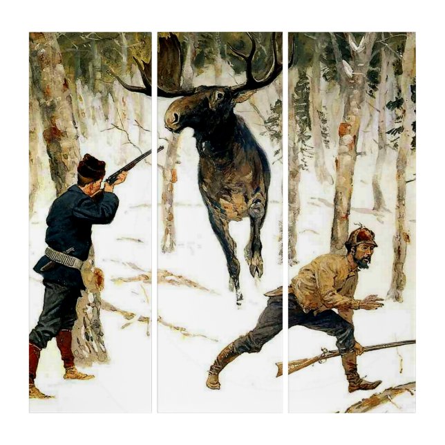 The Moose Hunt by Frederic Remington Triptych (Front)