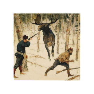 The Moose Hunt by Frederic Remington Wood Wall Art