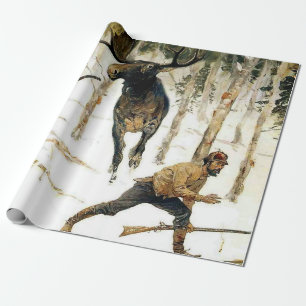 The Moose Hunt by Frederic Remington Wrapping Paper