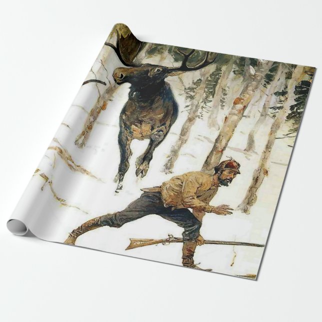 The Moose Hunt by Frederic Remington Wrapping Paper (Unrolled)