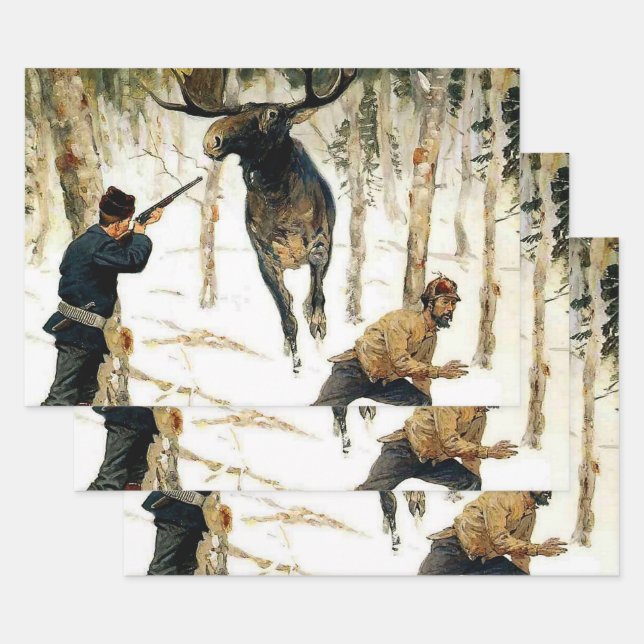 The Moose Hunt by Frederic Remington Wrapping Paper Sheets (Set)
