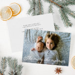 the more the merrier birth announcement card<br><div class="desc">Holiday birth announcement card,  white script design with a lovely newborn baby photo,  the image and text detail of this card can be personalized.</div>