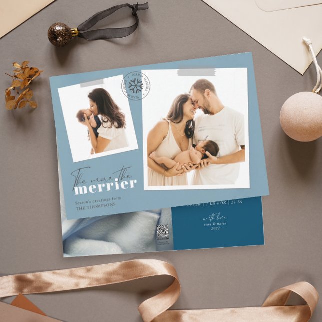 The More The Merrier Blue Birth Announcement Photo (Creator Uploaded)