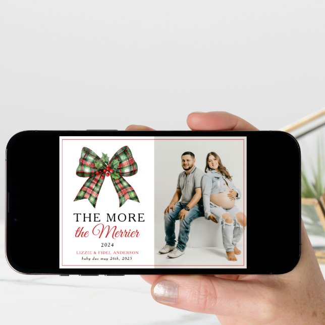 The More The Merrier Bow Christmas Photo Pregnancy Announcement (Front Digital)