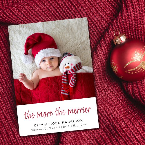 The More The Merrier Christmas 4 Photo Birth Announcement