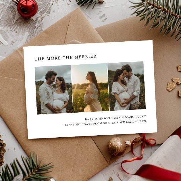 Pregnancy christmas card - Pink Dramatic personalized gifts for you The more the merrier christmas baby announcement