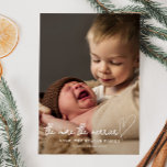 The More The Merrier Christmas Birth Photo Announcement<br><div class="desc">Modern Christmas birth announcement card featuring hand lettered typography that says "the more the merrier" with a heart. This is a birth announcement card for the holiday seasons! Add your photos,  birth stats,  and a message! One vertical photo on the front and square photo on the back.</div>