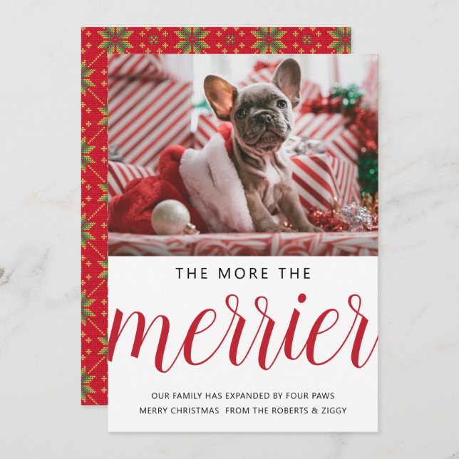 the more the merrier Christmas new pet/dog red Holiday Card (Front/Back)
