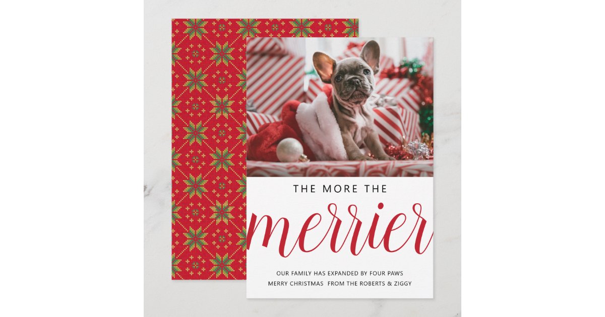 the more the merrier Christmas new pet/dog red Holiday Card | Zazzle