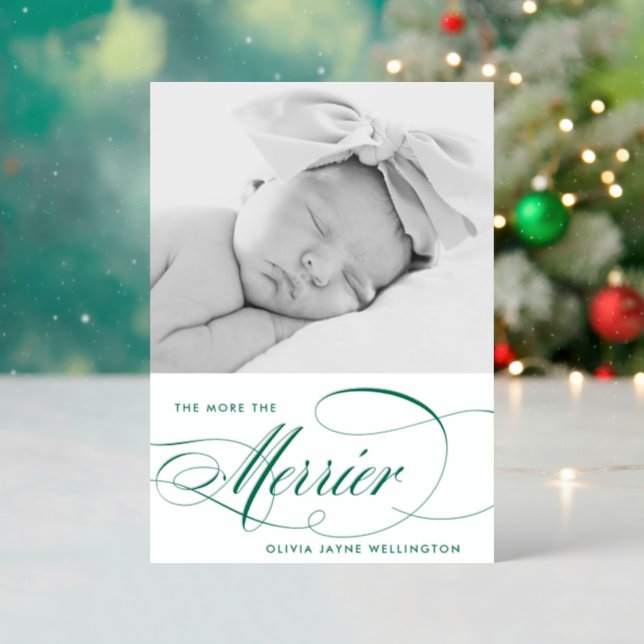 The More The Merrier Holiday Birth Letterpress Photo Cards (Front (Into))