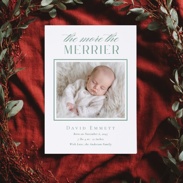 The More The Merrier Holiday New Baby Birth Letterpress Photo Cards (Creator Uploaded)