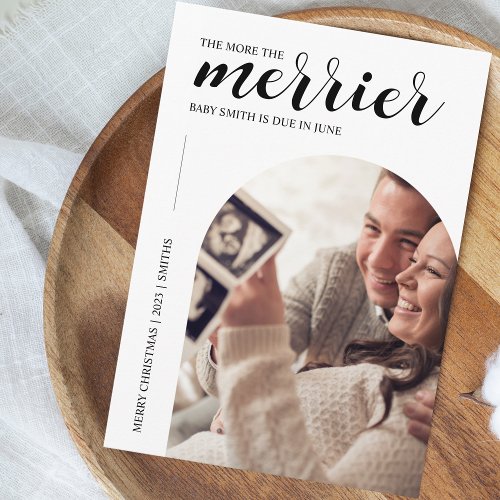 The More the Merrier Modern Christmas Pregnancy Holiday Card
