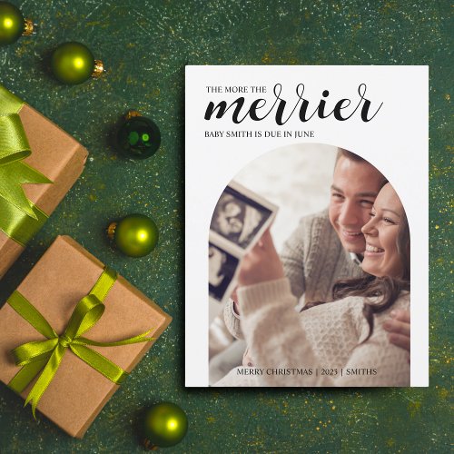 The More the Merrier Modern Christmas Pregnancy Holiday Postcard