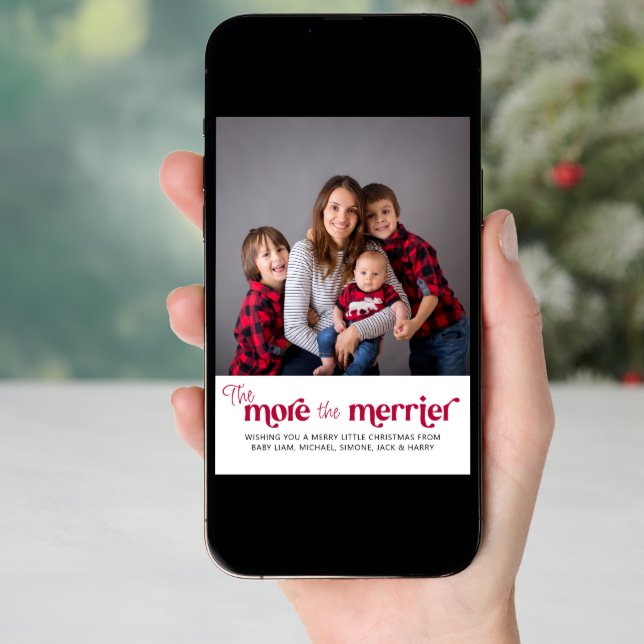 The More the Merrier New Baby 2 Photo  Holiday Card (Front Digital)
