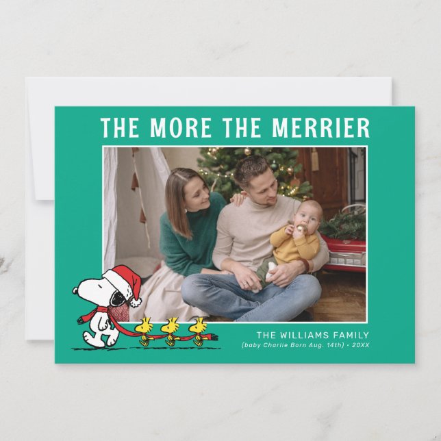 The More The Merrier | Peanuts Christmas New Baby Holiday Card (Front)
