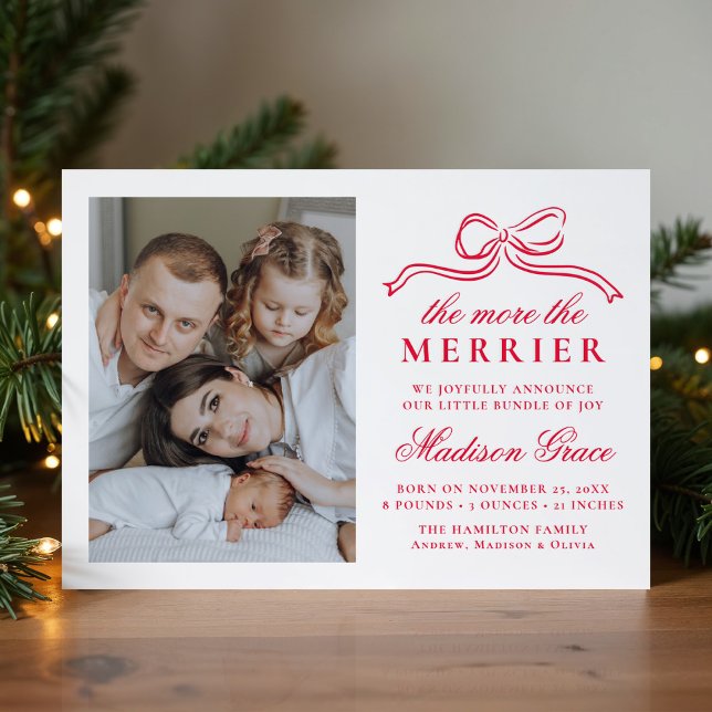 The More the Merrier Red Bow Birth Announcement (Creator Uploaded)