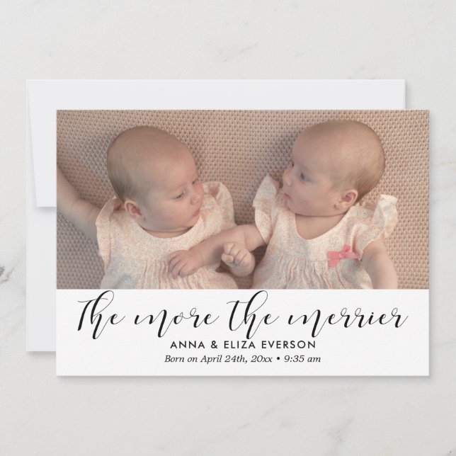 The more the merrier twin birth photo announcement (Front)